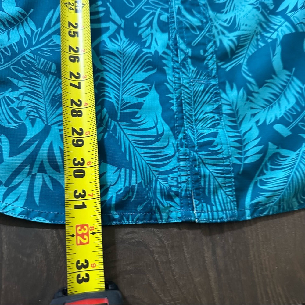 Duluth Trading Shirt Blue Tropical Leaf Vented Fishing CoolPlus Men’s Large - Picture 8 of 9